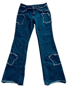 SHEIN Jeans Women 30 X 31 Blue Wash Patch’s Bell Bottoms High Rise Stretch Denim